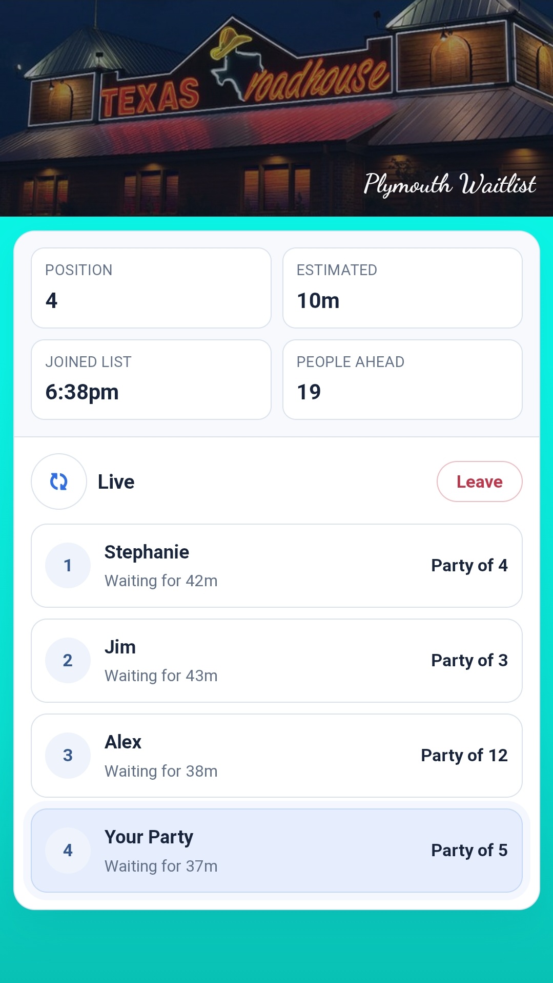 Waitlister customer-facing mobile preview